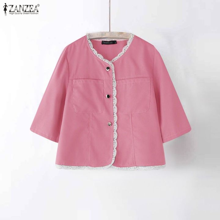 Kiểu cổ điển cho nữ ZANZEA tay ngắn may ren áo khoác khâu màu sắc áo ...