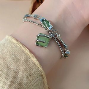 New Chinese jade bracelet niche design light luxury high-grade national style bamboo double-layer splicing chain bracelet with jewelry