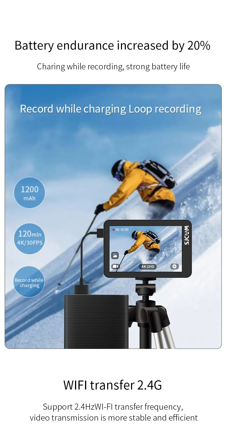 SJCAM กล้องแอคชั่น SJ8 หน้าจอคู่ Dual Screen 4K 30FPS 12MP กันน้ำได้ มี WiFi มองเห็นตอนกลางคืน กล้องกีฬาหน้าจอสัมผัส 2.33 นิ้ว