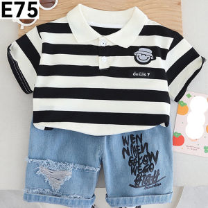 Terno for Kids Boy Black Polo Stripes Cool Ripped Graffiti Shorts 1-5yrs old E75