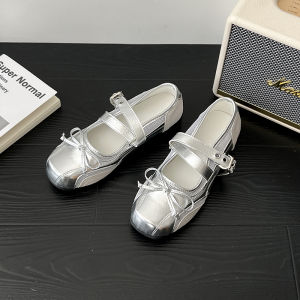 IELGY Silver light mouth flat shoes for women dress soft soled loafers