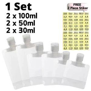 6pcs Travel Shampoo Lotion Bag Dispenser 30/50/100ml Liquid Transparent Bottle Container FREE STICKER 旅行分装袋乳液沐浴露洗发水