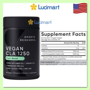 Viên uống giảm cân thuần chay Vegan CLA 1250 Sports Research [Hàng Mỹ]