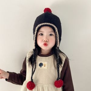 DRESSPLUS Dày Mũ len cho bé Mùa đông Tua rua Mũ bảo vệ tai tiếng Hàn Bong bóng Trẻ mới biết đi