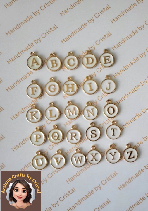 DIY Gold White Enamel Alphabet/Heart Charms Round Zinc Alloy - Main Image