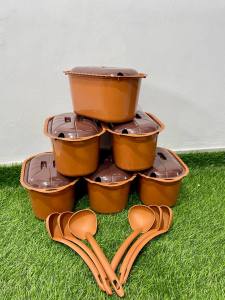 Basi Prasmanan Caramel LS Nagoya Isi 3 Pcs FREE CENTONG 3 Pcs Wadah Sayur Plastik Coklat Tahan Panas Kapasitas Besar Food Grade