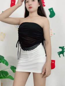 ชุดเซ็ตลุคสาวเท่ เสื้อผูกหลัง+กระโปรงสั้น สีพื้นคุมโทน