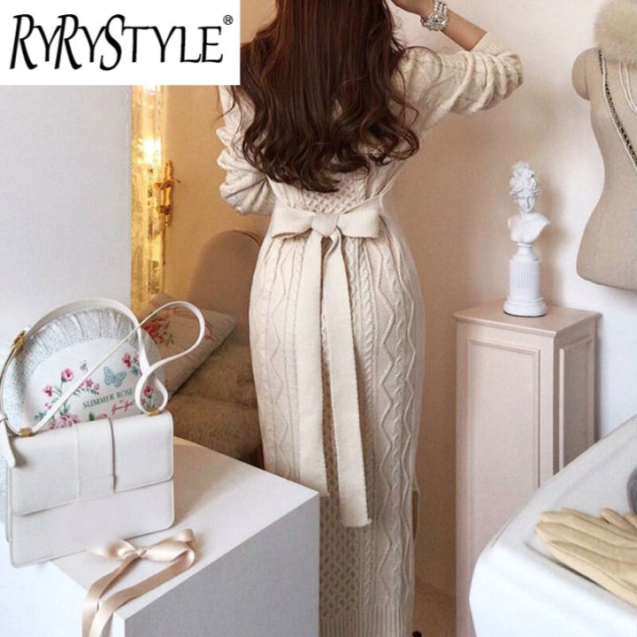 Thicken Woolen Dress Women Autumn New Lace-up Vintage Argyle