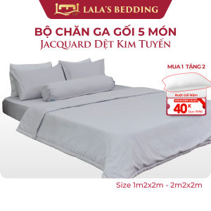 Bộ Chăn Ga Gối Jacquard Dệt Kim Tuyến Lalas Bedding vải dệt kèm sợ kim tuyến chăn chần bông microfiber êm ái mát mịn