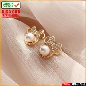 ANTING HIJAB WANITA KOREA TITANIUM ANTI KARAT TUSUK BENTUK MICKEY MOUSE PEARL ANT7 YARRA
