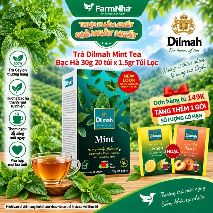 Trà Dilmah Mint Tea 30g 20 túi x 1.5g Túi lọc - Vị Bạc Hà, Tinh hoa trà Sri Lanka