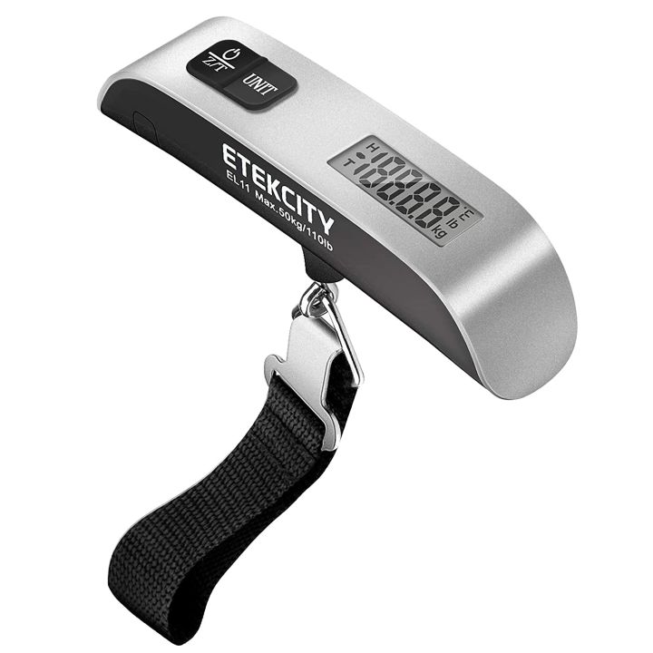 Digital Luggage Scale For Travel – 50kg Capacity, Battery Included – Silver Handheld