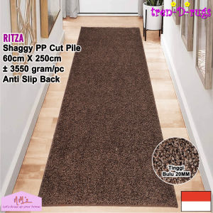 Tren-D-rugs Karpet shaggy polos modern estetik 60 cm x 250 cm anti slip alas lantai dapur lorong panjang runner koridor lobby hotel kitchen mat tinggi bulu 20 mm tebal minimalis - NMs