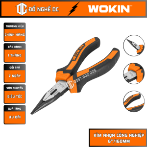 Kìm nhọn công nghiệp đa năng 6"/160mm 101206 Wokin thép CR-V màu đen tay cầm nhựa hai thành phần dùng để kẹp giữ