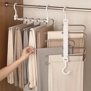 Locaupin Magic Pants Hangers Space Saving Closet Hangers Multi Functional Pants Rack Wardrobe Organizer Racks for Cloth