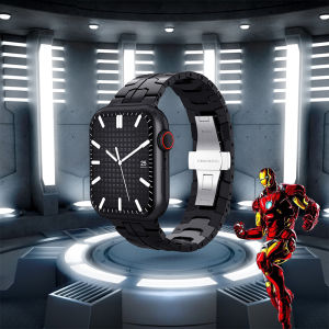 Strap For Apple watch 7 band 45mm 41mm Iron Man stainless steel metal strap for Apple watch series 7 6 SE 4 321 44mm Protective Case film