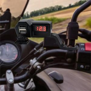 ZCAUTO 12V Phone Charger Motorcycle Accessories Dual USB Charger Socket Waterproof with voltmeter