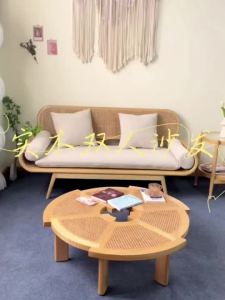 French Style Solid Wood Rattan Lazy Sofa for Living Room Creative Small Apartment Leisure Chair
