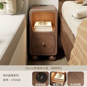 CraftedLiving SG-Solid Wood Nightstand: Compact Bedside Storage For Ultra-Narrow Bedrooms And Tight Spaces