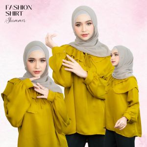 เสื้อแขนยาว คอบัวระบาย งานแขนกระดุม เนื้อผ้าชิมเมอร์ ผ้าเล่นแสงสุดเก๋ สาวอวบใส่ได้ DG04 วาริสมุสลิม