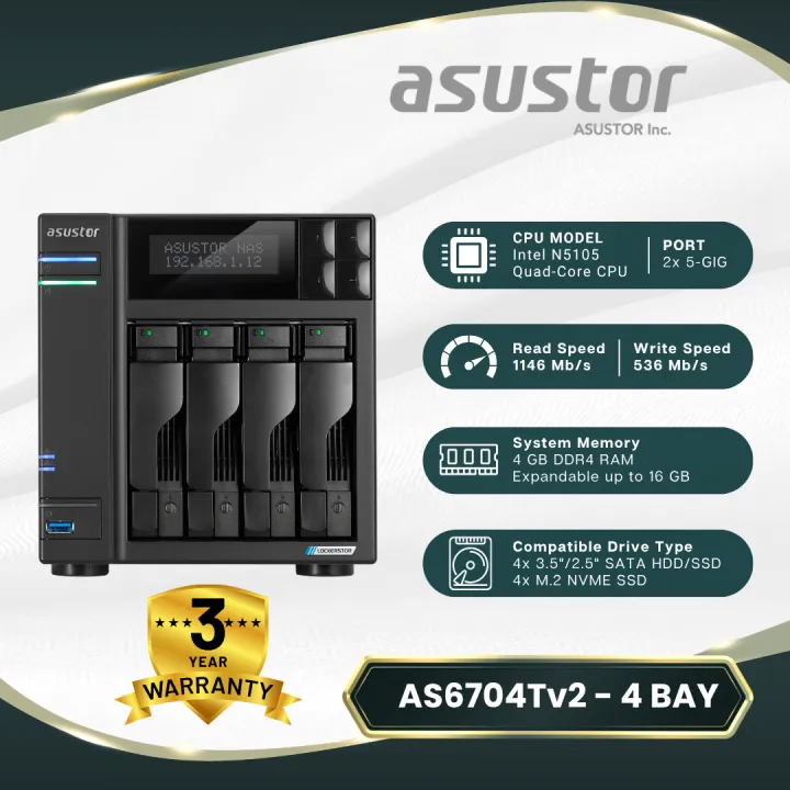 NAS Asustor LOCKERSTOR 4 GEN2 AS6704T 0TB/8TB/12TB/16TB/32TB/64TB