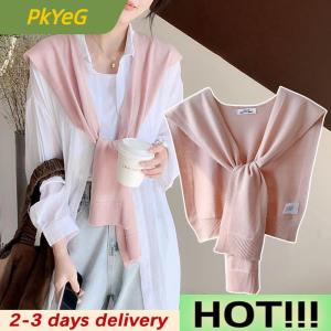 PkYeG Korean Knitted Shawl Summer Air Conditioning Collar Neck Guard Knit Thin Knotted Cape Shoulder Scarf For Women