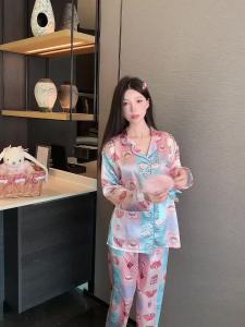 Harajuku Style Long Pajamas Set Cartoon Print Kawaii Autumn Winter New Sleepwear Pajamas Set Fashion Casual Womens Loungewear