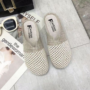 [Free Shipping] WomenS Summer TPR Ultra-Light Soft-Soled Linen Slippers With Hollow Design Breathable And Comfortable Flat Home Slippers