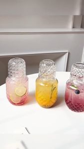 Glass Carafe Pitcher and Water Cup 540ml Bedside Water Carafe Household Tea Jug Drinkware Set