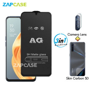 Oppo Reno 3 A91 PAKET 3in1 Tempered Glass Anti Glare Free Camera Lens dan Skin Carbon