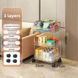 X CRAFT HOME Space-saving Clear Storage Cart Multifunctional Movable Rolling Organizer  Multi-Layer Trolley Storages Shelf Living Room