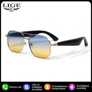 LIGE Smart Wireless Translation Glasses Men and Women Bluetooth Call Music Playback Headphones UV400 Protection AI Intelligent Sunglasses
