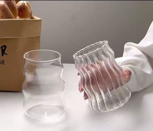 Set 2 Ly Thủy Tinh Gợn Sóng 530ml Decor Cafe Chịu Nhiệt - Bộ Ly Uống Cà Phê Cốc Pha Matcha Homecafe -Chihirostore.decor