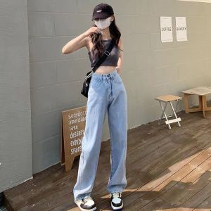 Lucky stars กางเกงยีนส์ขายาวทรงกระบอกขาไม่บาน 🍊มีสีฟ้า/สีกากี/สีขาว ไซด์XS-4XL🍊 วินเทจ คุณภาพสูง เนื้อผ้าดีระบายอากาศใส่สบาย