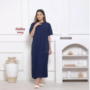 Daster Dress Crinkle Airflow Midi gamis Casual Korean Style Busui friendly viral DELITA