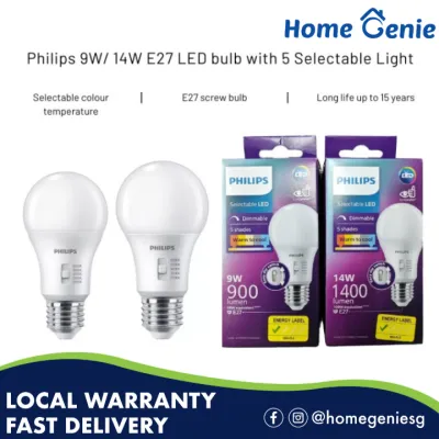 Philips LED 9W/ 14W E27 bulb / 5 selectable light color 2700K 3000K 4000K 5000K 6500K / Dimmable