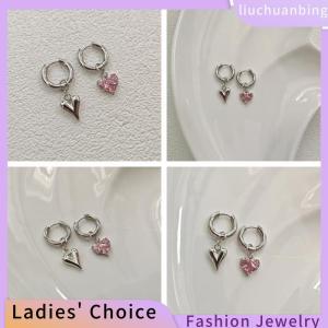 [COD] liuchuanbing Jewellery Ngọt Ngào Màu Hồng Zircon Hình Trái Tim Mặt Dây Chuyền Bông Tai Cho Phụ Nữ Đơn Giản Hình Học Thông Tư Tai Khóa Đồ Trang Sức Thời Trang Phụ Kiện Quà Tặng