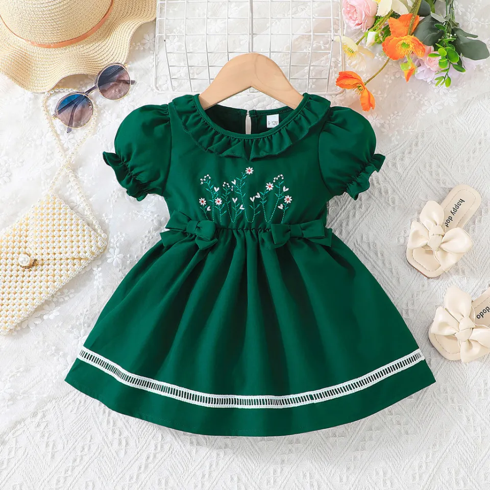 Manila Stock Fast Delivery Baby Girls Dress 3-24 Months Embroidered Bubble  Sleeve Emerald Green Dress with Decorative Bow for Christmas Baptism  Birthday Party Casual Outfit - Lazada | Lazada PH