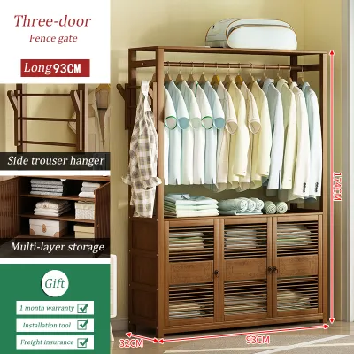 Bamboo Clothes Rack Wooden Coat Rack Stand Simple Wardrobe Clothes Rack Clothes Hanger Cabinet