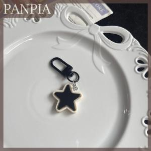 PANPIA Cute Simple Black White Stars Keyring Y2k Vintage Pentagram Keychain Bag Pendant Decorations Girls Boys Gifts