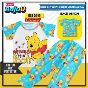 ✅【Kedai BajuU】3-14yrs old Cars┃Minion┃Mickey┃Winnie the pooh┃Children Kids short sleeve tshirt + long pant┃cotton poly