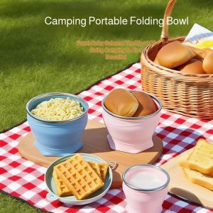 Camping Travel Picnic Food Grade Silicone Bowl Outdoor Portable Set Folding Cup Retractable Bowl