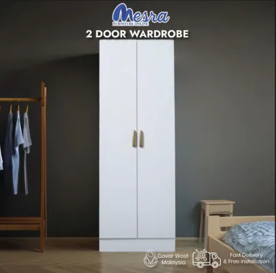 MESRA - 2 Door Wardrobe/Almari Baju / Almari Pakaian / almari murah / ikea almari / wardrobe / wardrobe murah/furniture murah/2 pintu almari baju/solid partical board material