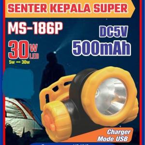 Senter Kepala LED Headlamp 30 Watt Mitsuyama MS-186P Cahaya Putih Waterproof Super Terang