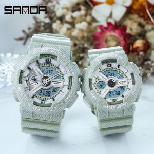 SANDA Fashion Waterproof Sports Watches Men Army Military Dual Display Wristwatches Women Digital Watch Couple Quartz Watch Gift Box