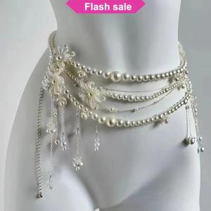 Flash Sale Fashionable Multi-layer Flower Tassel Waist Chain Retro Pearl Waist Chain For Women Girls Body Chain Clothing Accessories Gifts