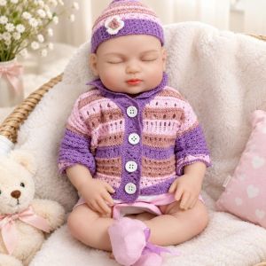 👶Búp Bê 46 cm 18 inch Silicon Doll Bé Gái Đang Ngủ Da Châu Á PVN10262
