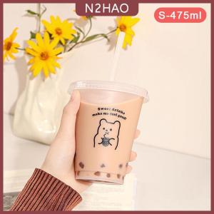 N2HAO Kawaii chai nước cho nước ép Cà Phê Trà sữa dễ thương nhựa lạnh ly với rơm Nắp di động tái sử dụng uống chai BPA miễn phí