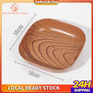 PL Kitchenware Plastic Wooden Design Square Plate Dessert Snack Tableware Bowl Dish Dinnerware