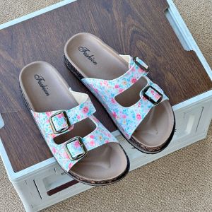 Free Shipping Lazy Double-Strap Sandals Suitable For Everyday Wear Featuring A Soft Cork Sole A Casual And Retro Style Perfect For The Beach And Summer